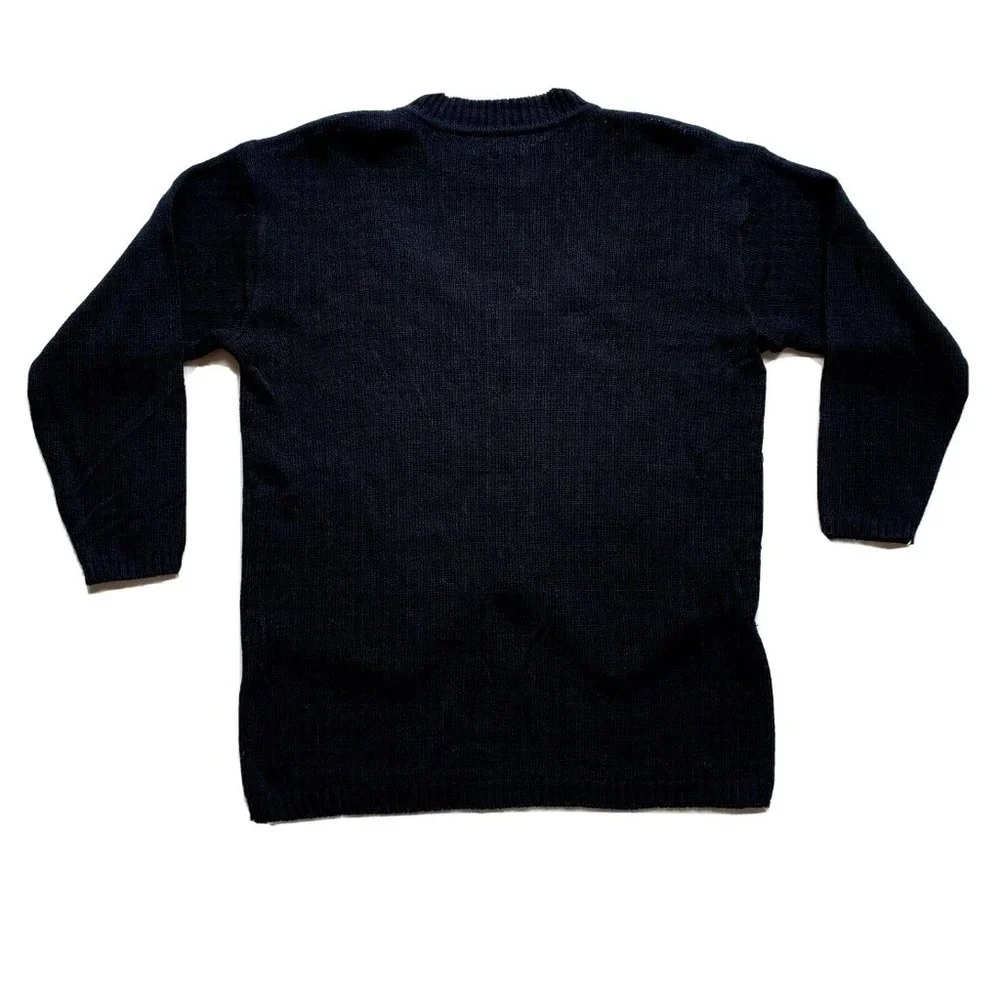 Vintage Ce'Ci Sweater Womens‎ M/L Black Crochet Chunky Knit Linen Blend Boho NEW